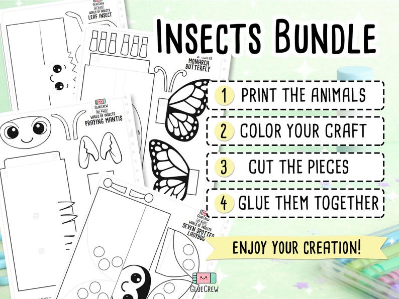 Insects Paper Craft Activity Pack - 14 DIY 3D Bugs for Classroom Homeschool Printable Fun bild 7