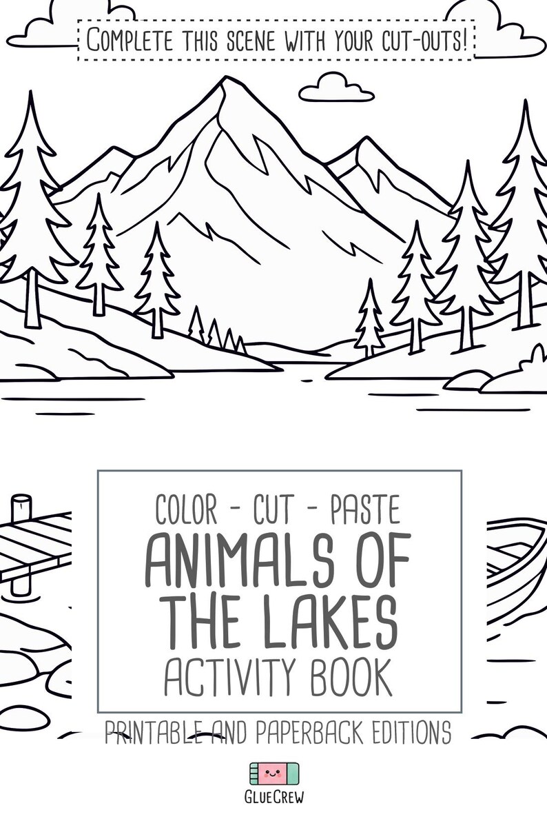 Animals of Lakes, preschool busy book and cut and paste, freshwater animals, toddler worksheets and coloring printables, Printable PDF image 16