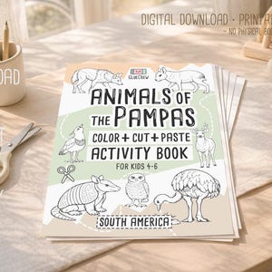 Activity Book: Animals of Pampas | Kids 4-6 Coloring, Cut, Paste (Digital Download) imagen 1