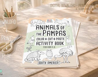 Activity Book: Animals of Pampas | Kids 4-6 Coloring, Cut, Paste (Digital Download)