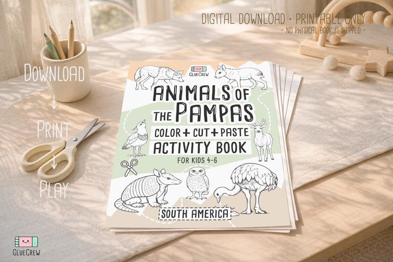 Activity Book: Animals of Pampas | Kids 4-6 Coloring, Cut, Paste (Digital Download) imagen 1