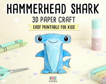 Hammerhead Shark 3D Paper Craft Kit, Cute Smiling Blue Ocean Animal DIY for Kids, Interactive Educational Crafting Fun