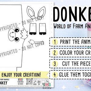 Donkey DIY Printable Paper Craft | 3D Printable DIY Craft for Kids | Barnyard Habitat | Preschool Classroom Homeschool Activity | Kids Craft image 2