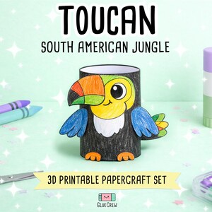 Toucan Printable Paper Craft | 3D Printable DIY Craft for Kids | South American Jungle | Preschool Classroom Homeschool Activity Kids Craft image 1