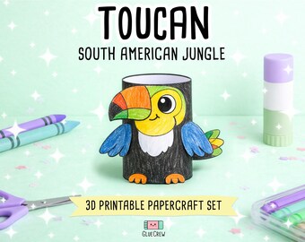 Toucan Printable Paper Craft | 3D Printable DIY Craft for Kids | South American Jungle | Preschool Classroom Homeschool Activity Kids Craft