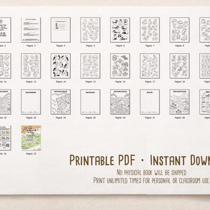Preview collage of the “Animals of the Alps Vol. 2” printable PDF, showing small thumbnails of multiple interior activity pages and covers, labeled as an instant digital download with no physical book shipped.
