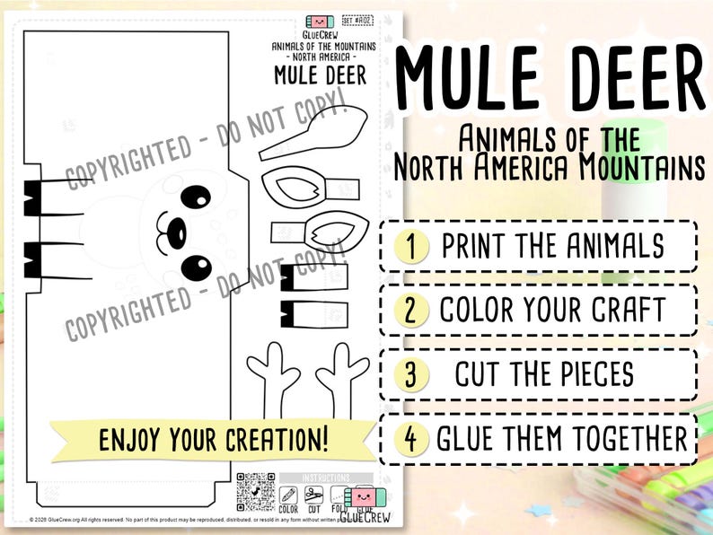 Mule Deer 3D Printable Paper Craft | DIY Paper Craft for Classroom | Mountain Animals | Preschool Fine Motor Habitat Project | Home Learning image 2