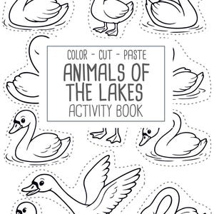 Animals of Lakes, preschool busy book and cut and paste, freshwater animals, toddler worksheets and coloring printables, Printable PDF image 17