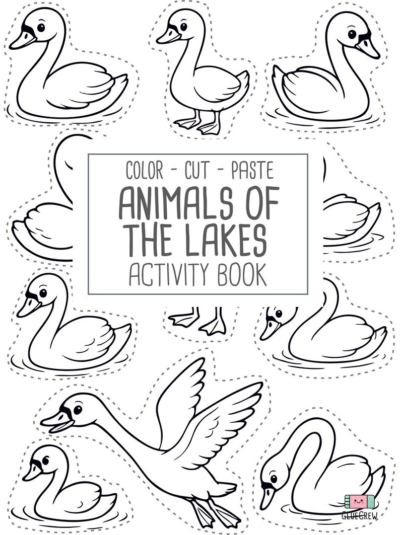 Animals of Lakes, preschool busy book and cut and paste, freshwater animals, toddler worksheets and coloring printables, Printable PDF image 17