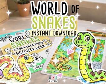 Snakes Activity Book for Kids (Color Cut Paste) Preschool Printable PDF & Busy Book for School Class and Home Schooling (Instant Download)