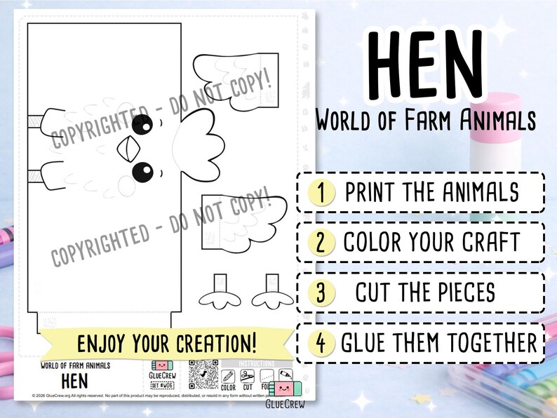 Hen Printable Craft for Kids | DIY Paper Craft for Classroom | Farm Animals | Teacher School Homeschool Habitat Unit | Fine Motor Skills bild 2