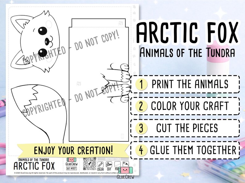 Arctic Fox 3D Paper Craft | Printable Animal Craft for Kids | Arctic Wildlife | Teacher School Homeschool Habitat Unit | PDF Printable imagem 2