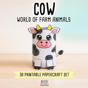 Cow 3D Paper Craft | Printable Kids Paper Craft Activity | Barnyard Habitat | Teacher School Homeschool Habitat Unit | Kids Craft DIY Craft afbeelding 1