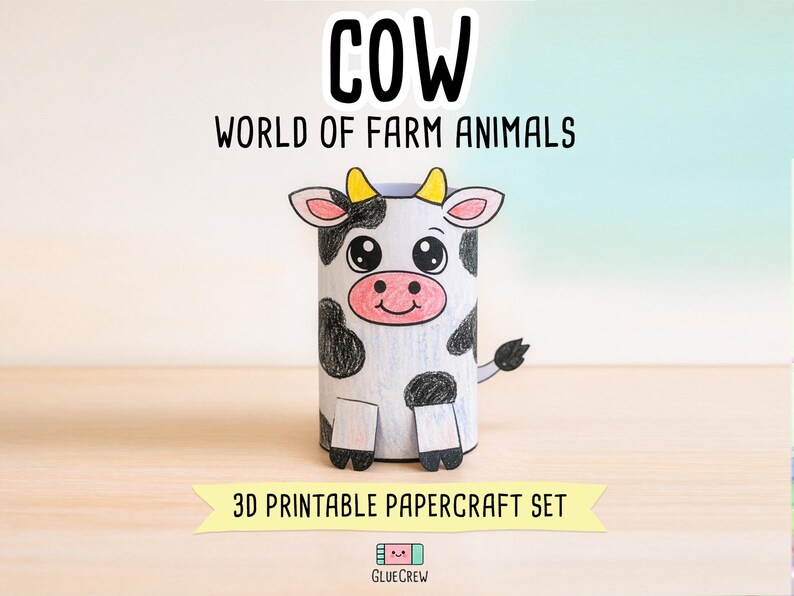 Cow 3D Paper Craft | Printable Kids Paper Craft Activity | Barnyard Habitat | Teacher School Homeschool Habitat Unit | Kids Craft DIY Craft afbeelding 1