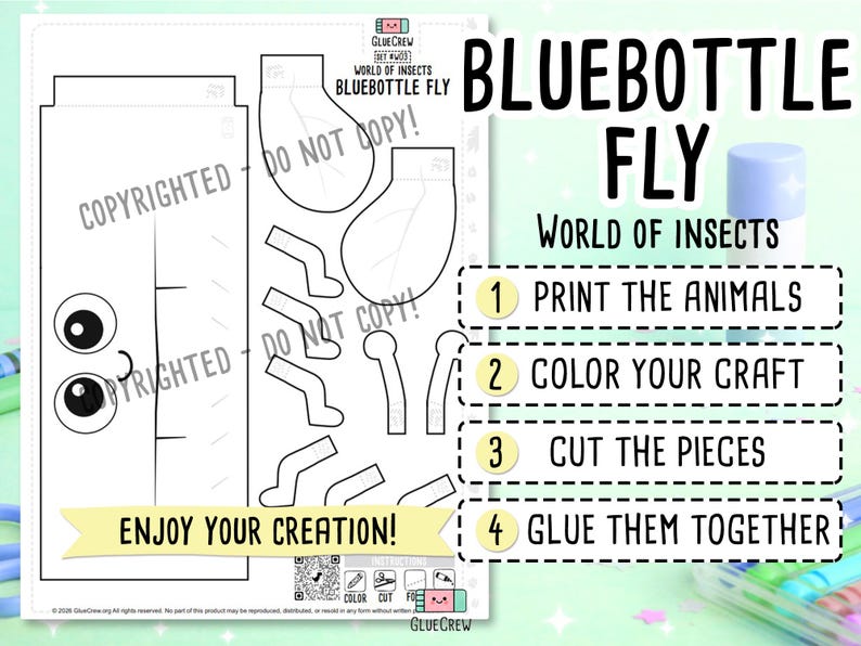 Bluebottle Fly Printable Paper Craft, 3D Kids DIY Kit, Geography Extension Montessori Primary Science Activity for Home and School bild 2