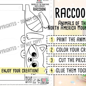 Raccoon 3D Paper Craft Kit, Printable DIY Animal Model, Montessori Primary Unit Study Resource, Kid-Friendly Educational Activity image 2