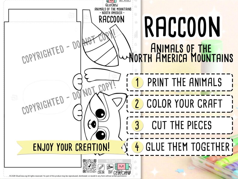 Raccoon 3D Paper Craft Kit, Printable DIY Animal Model, Montessori Primary Unit Study Resource, Kid-Friendly Educational Activity image 2