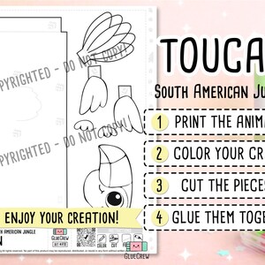 Toucan Printable Paper Craft | 3D Printable DIY Craft for Kids | South American Jungle | Preschool Classroom Homeschool Activity Kids Craft image 2