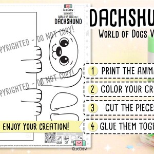 DACHSHUND Dog Paper Craft Printable 3D DIY Kit for Kids, Cute Puppy Activity for Preschool, Home Schooling & School Teaching image 2