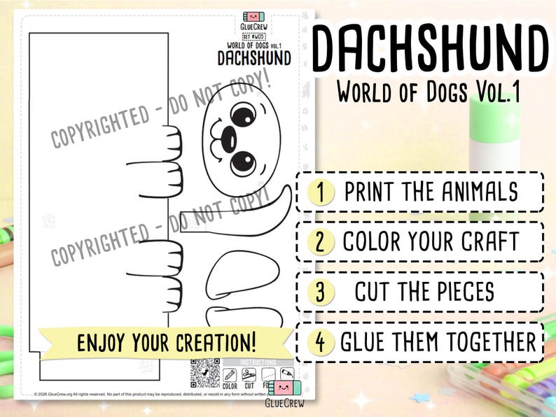 DACHSHUND Dog Paper Craft Printable 3D DIY Kit for Kids, Cute Puppy Activity for Preschool, Home Schooling & School Teaching image 2