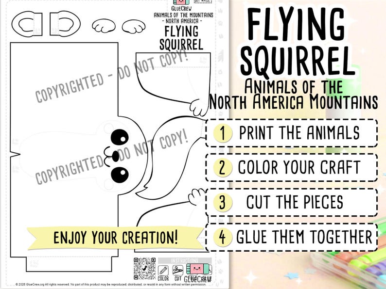 Flying Squirrel 3D Paper Craft | Printable Animal Craft for Kids | Woodland Habitat | Teacher Classroom Homeschool Resource | DIY Craft bild 2