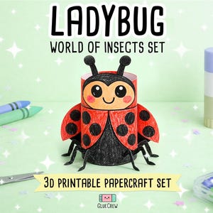 Ladybug 3D Paper Craft Kit, Cute Printable Kids Craft, Red and Black Insect Theme, Educational DIY Preschool Activity image 1