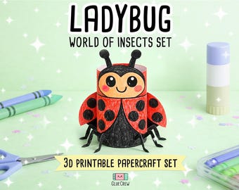 Ladybug 3D Paper Craft Kit, Cute Printable Kids Craft, Red and Black Insect Theme, Educational DIY Preschool Activity