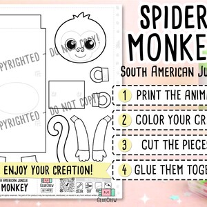 Spider Monkey 3D Paper Craft | Printable Animal Craft for Kids | Amazon Jungle Habitat | Teacher School Homeschool Habitat Unit | Kids Craft imagen 2