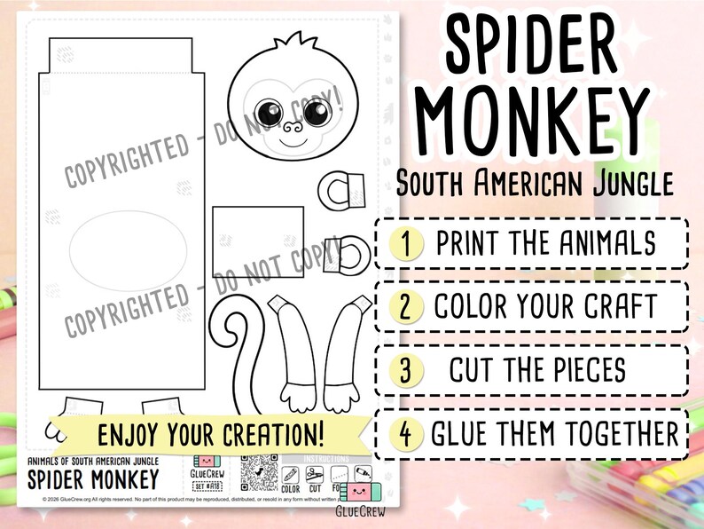Spider Monkey 3D Paper Craft | Printable Animal Craft for Kids | Amazon Jungle Habitat | Teacher School Homeschool Habitat Unit | Kids Craft imagen 2