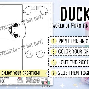 Duck DIY Printable Paper Craft | 3D Printable DIY Craft for Kids | Farm Classroom | Preschool Fine Motor Habitat Project | Fine Motor Skills image 2