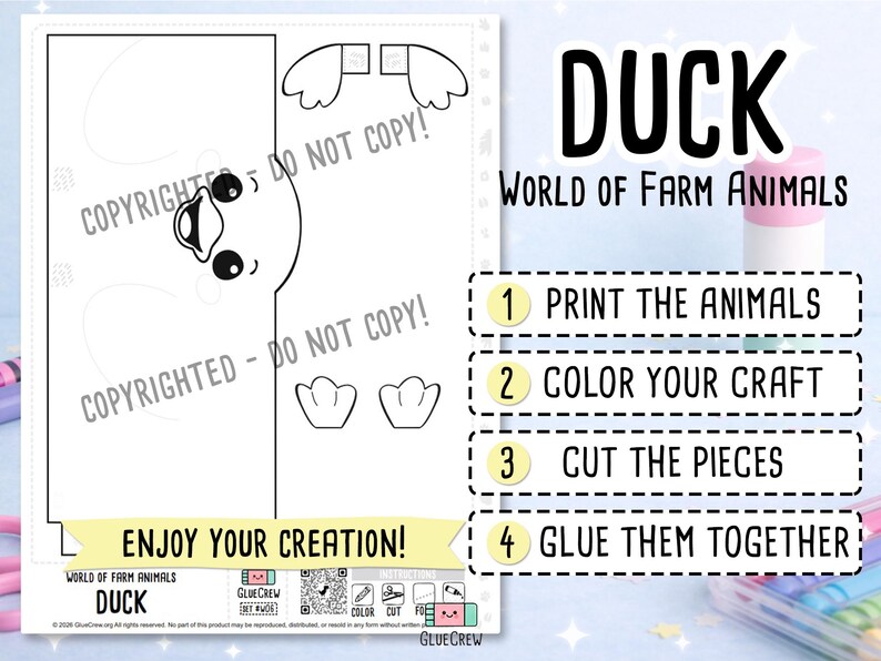 Duck DIY Printable Paper Craft | 3D Printable DIY Craft for Kids | Farm Classroom | Preschool Fine Motor Habitat Project | Fine Motor Skills image 2