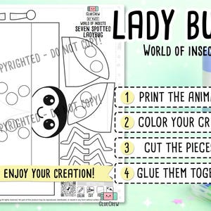 Ladybug 3D Paper Craft Kit, Cute Printable Kids Craft, Red and Black Insect Theme, Educational DIY Preschool Activity image 2