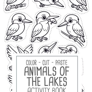 Animals of Lakes, preschool busy book and cut and paste, freshwater animals, toddler worksheets and coloring printables, Printable PDF image 15
