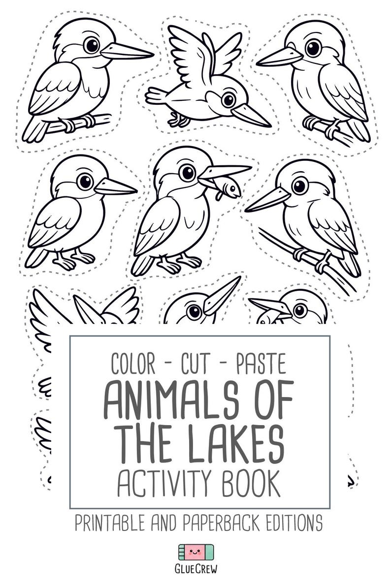 Animals of Lakes, preschool busy book and cut and paste, freshwater animals, toddler worksheets and coloring printables, Printable PDF image 15