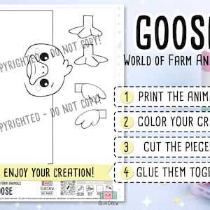 Goose 3D Paper Craft | Printable Animal Craft for Kids | Farm Classroom | Classroom Homeschool Fine Motor Activity | Fine Motor Skills imagen 2