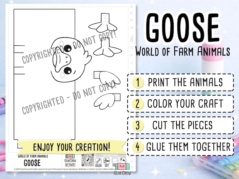 Goose 3D Paper Craft | Printable Animal Craft for Kids | Farm Classroom | Classroom Homeschool Fine Motor Activity | Fine Motor Skills imagen 2