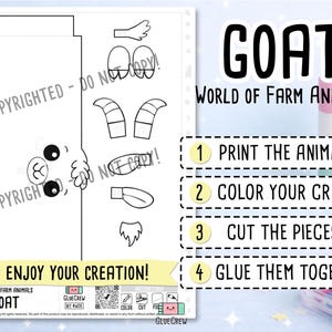 Goat DIY Printable Paper Craft | 3D Printable DIY Craft for Kids | Farm Animals | Teacher School Homeschool Habitat Unit | Science Project image 2