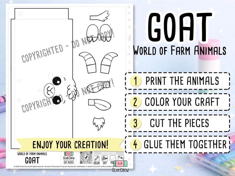 Goat DIY Printable Paper Craft | 3D Printable DIY Craft for Kids | Farm Animals | Teacher School Homeschool Habitat Unit | Science Project image 2