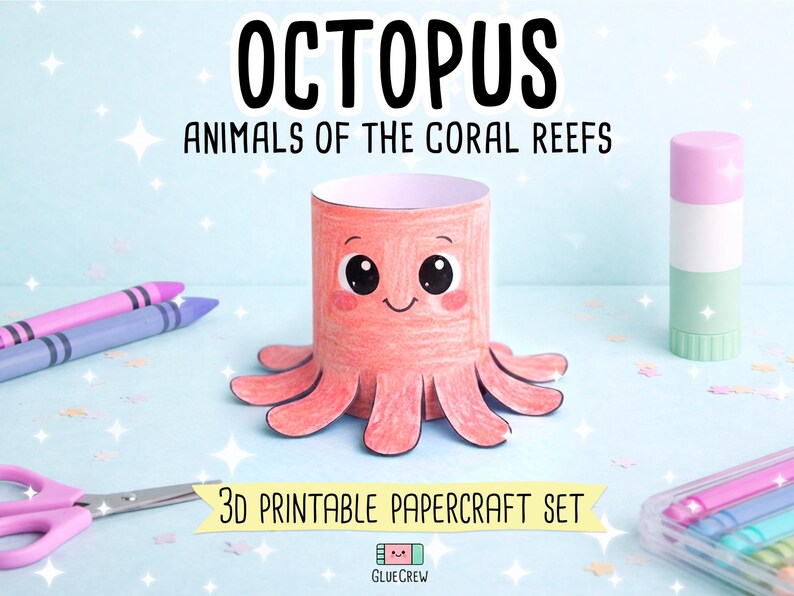 octopus animals of the coral reef paper craft for kids