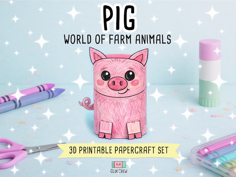 Pig Printable Craft for Kids | DIY Paper Craft for Classroom | Barnyard Habitat | Preschool Fine Motor Habitat Project | Teacher Resource immagine 1