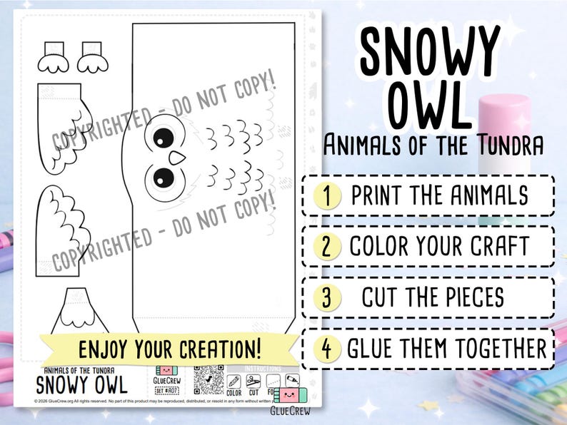Snowy Owl 3D Printable Paper Craft | DIY Paper Craft for Classroom | Tundra Polar Habitat | Preschool Fine Motor Habitat Project | DIY Craft image 2