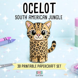 Ocelot Printable Craft for Kids | Printable Kids Paper Craft Activity | South American Jungle | Teacher School Homeschool Habitat Unit afbeelding 1