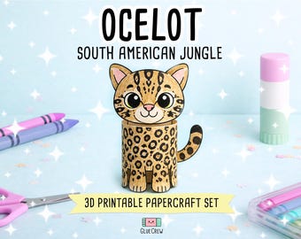 Ocelot Printable Craft for Kids | Printable Kids Paper Craft Activity | South American Jungle | Teacher School Homeschool Habitat Unit