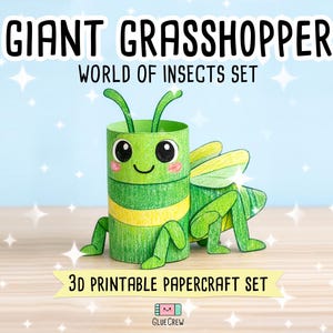 Giant Grasshopper 3D Paper Craft Kit, Easy Printable Kids Craft for Educational DIY Preschool Activity - Insect Unit for learning with fun bild 1