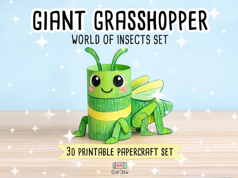 Giant Grasshopper 3D Paper Craft Kit, Easy Printable Kids Craft for Educational DIY Preschool Activity - Insect Unit for learning with fun bild 1