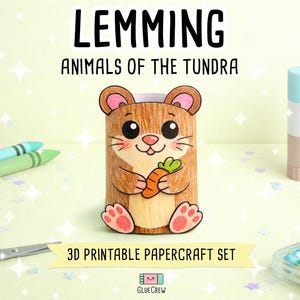Lemming 3D Printable Paper Craft | Printable Animal Craft for Kids | Arctic Wildlife | Preschool Fine Motor Habitat Project | 3D Papercraft image 1