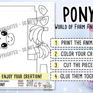 Pony DIY Printable Paper Craft | 3D Printable DIY Craft for Kids | Farm Classroom | Classroom Homeschool Fine Motor Activity | Home Learning image 2