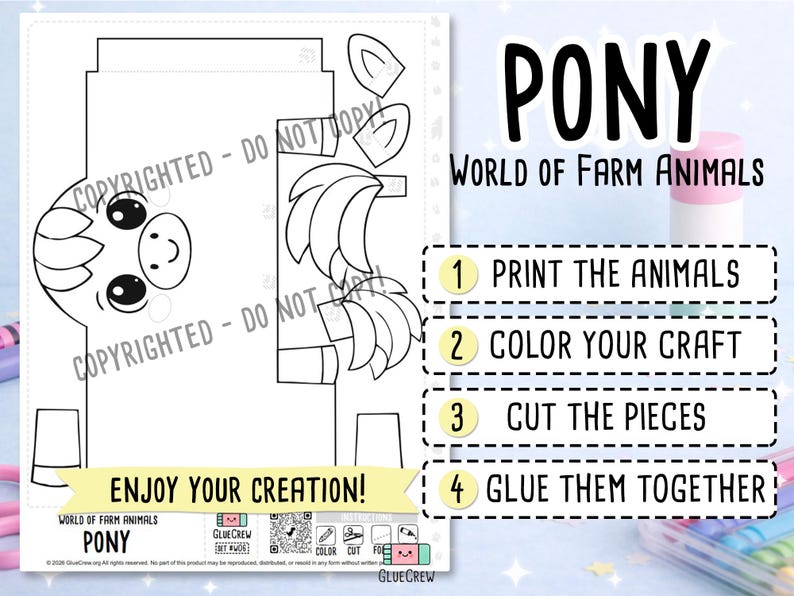 Pony DIY Printable Paper Craft | 3D Printable DIY Craft for Kids | Farm Classroom | Classroom Homeschool Fine Motor Activity | Home Learning image 2