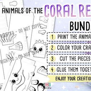 animals of the coral reef paper craft for kids