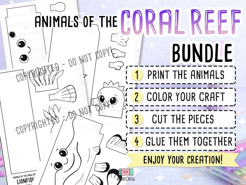 animals of the coral reef paper craft for kids